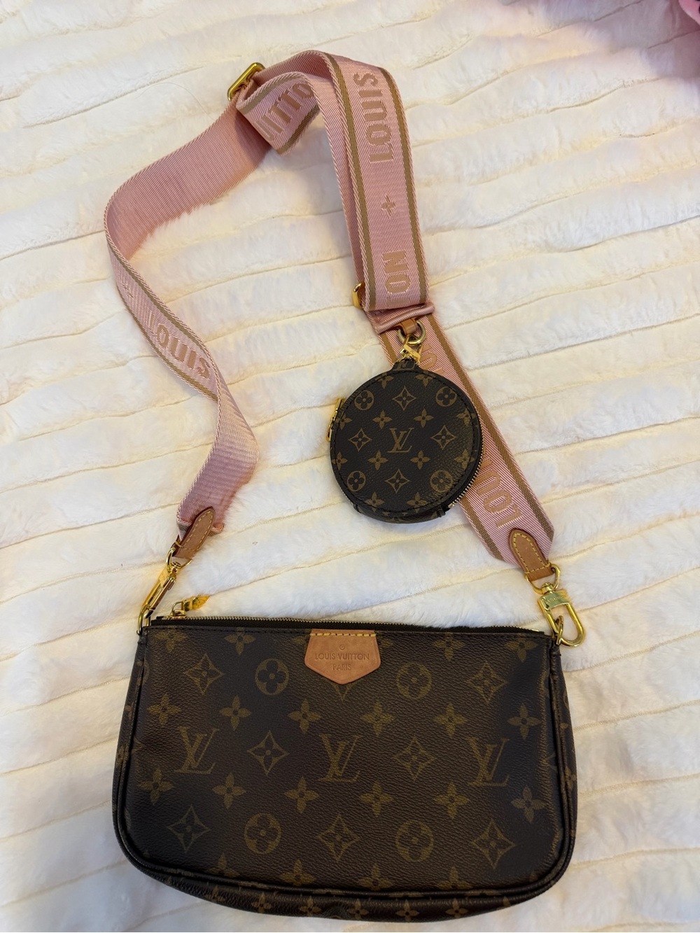 Louis Vuitton Brown Monogram Crossbody with Pink Strap